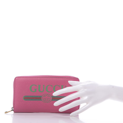 Gucci Grained Calfskin Logo Zip Around Wallet Box Pink Green 2 of 9