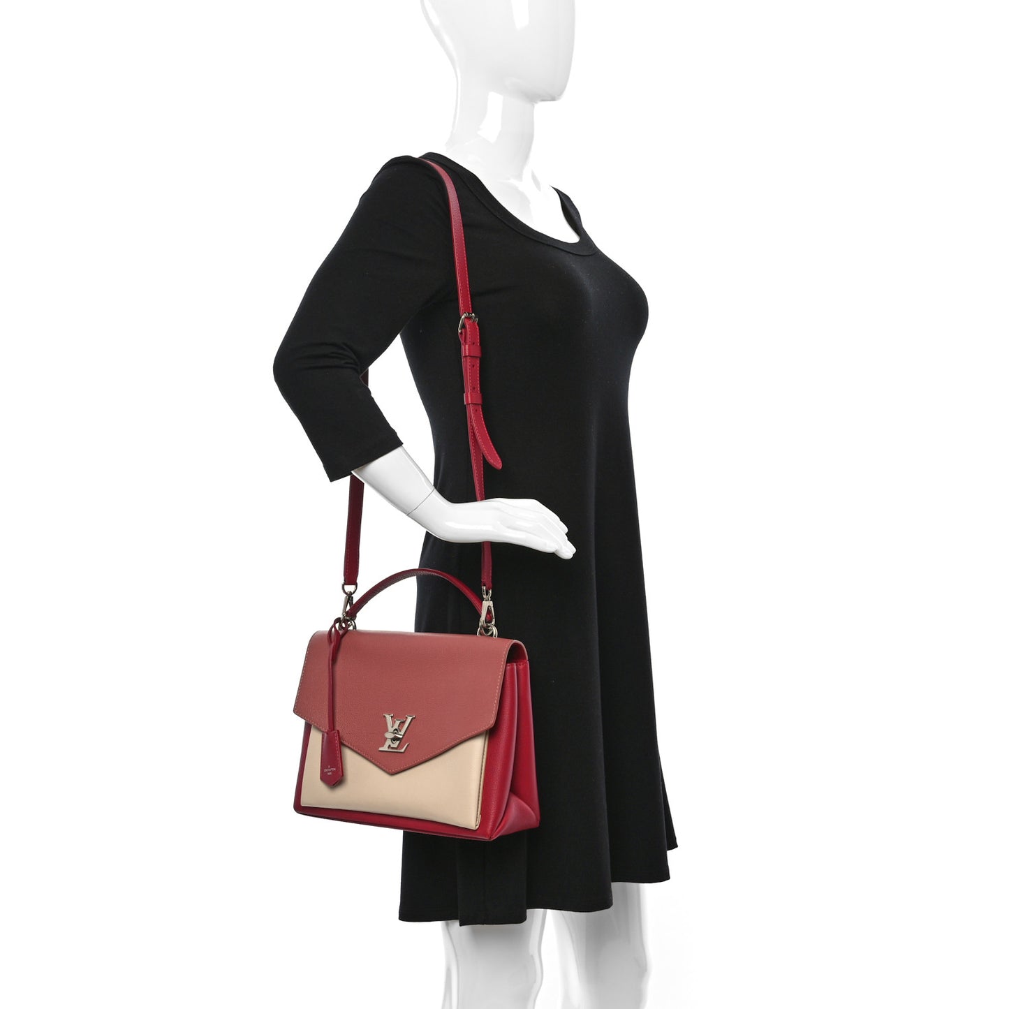 Soft Calfskin My Lockme Top Handle Rose Boudoir Lie De Vin Creme