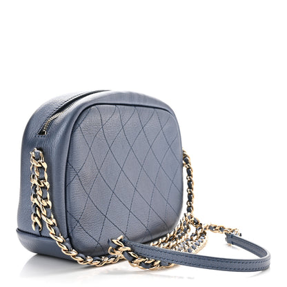 Chanel Metallic Goatskin Quilted Medium Casual Trip Camera Case Blue 3 of 11