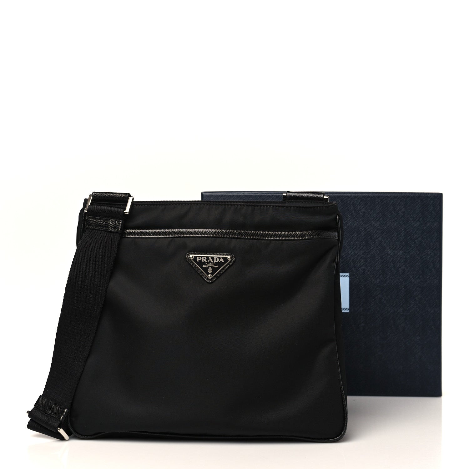 Prada Re-Nylon Saffiano Pocket Flat Messenger Bag Black 9 of 9