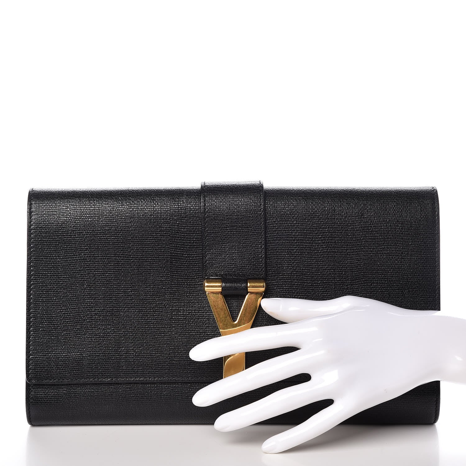 Saint Laurent Textured Calfskin Classic Y Ligne Clutch Black 2 of 10