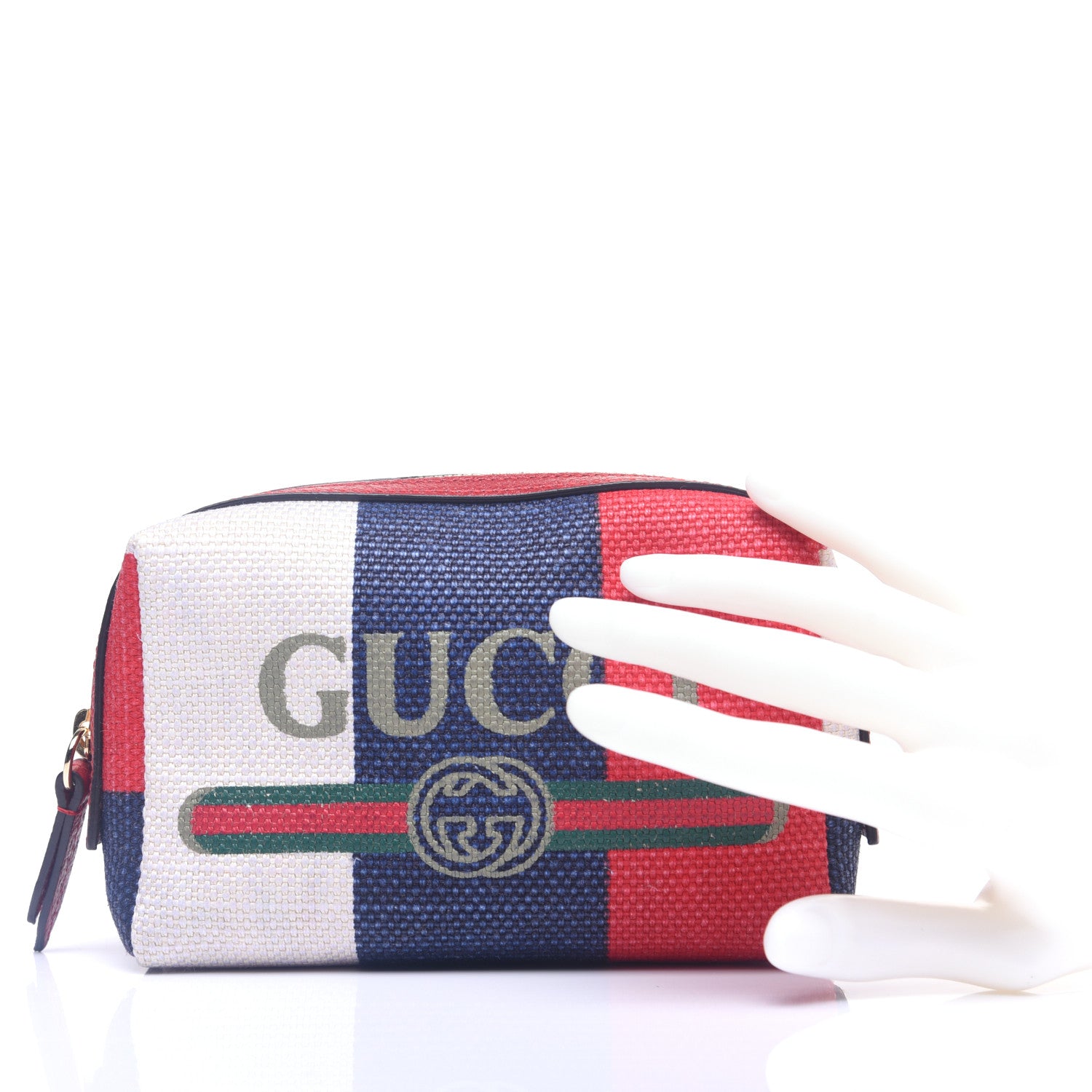Gucci Canvas Sylvie Stripe Logo Cosmetic Case Mystic White Hibiscus Red Maritime 2 of 11