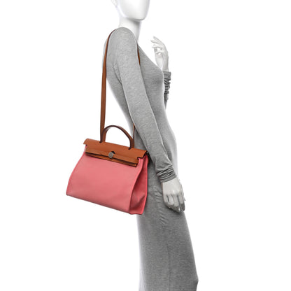 Hermes Vache Hunter Toile Herbag Zip 31 PM Rose Azalee Natural 2 of 15