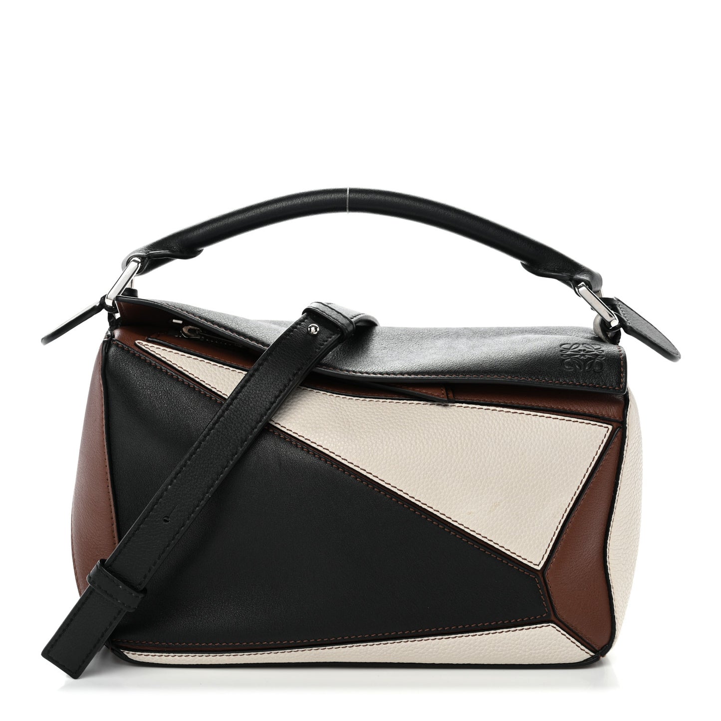 Calfskin Small Puzzle Bag Brunette Soft White Black