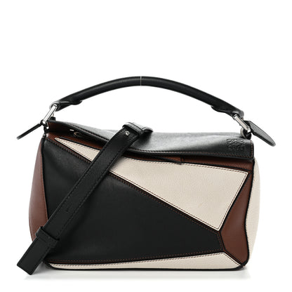 Loewe Calfskin Small Puzzle Bag Brunette Soft White Black 1 of 12