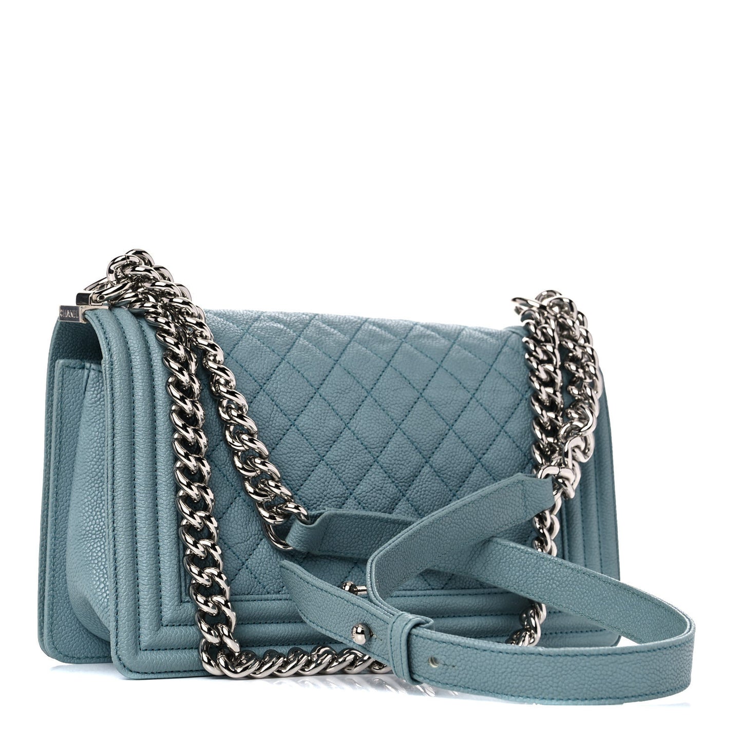 Caviar Quilted Medium Boy Flap Light Blue