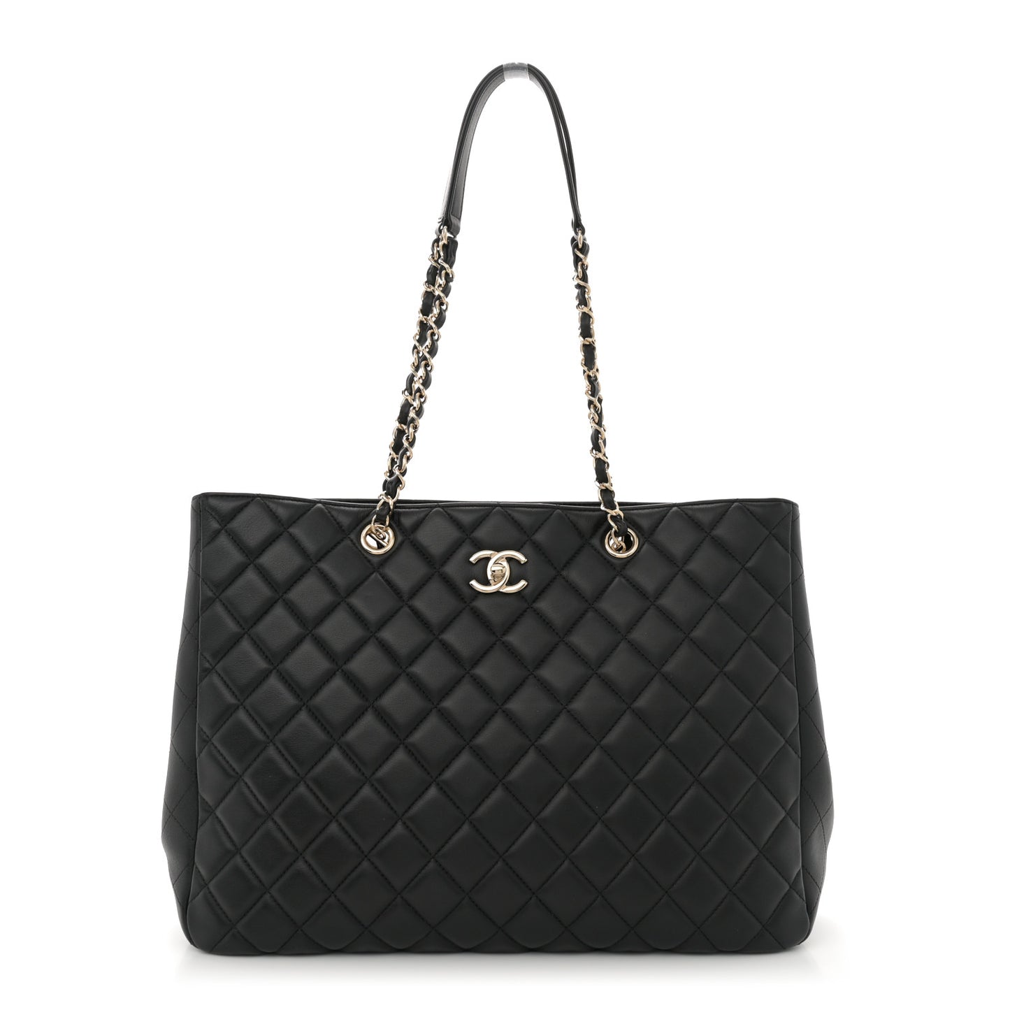 Calfskin Quilted Large CC Shopping Tote  Black