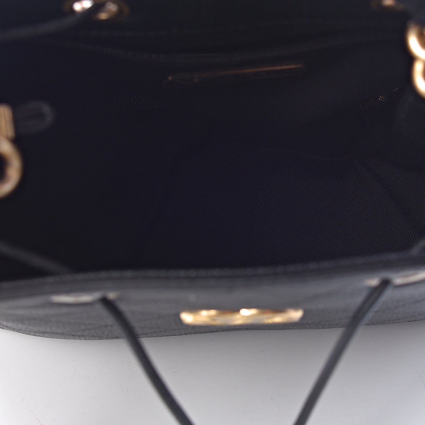 Grained Calfskin Stitched Small Drawstring Bag Black