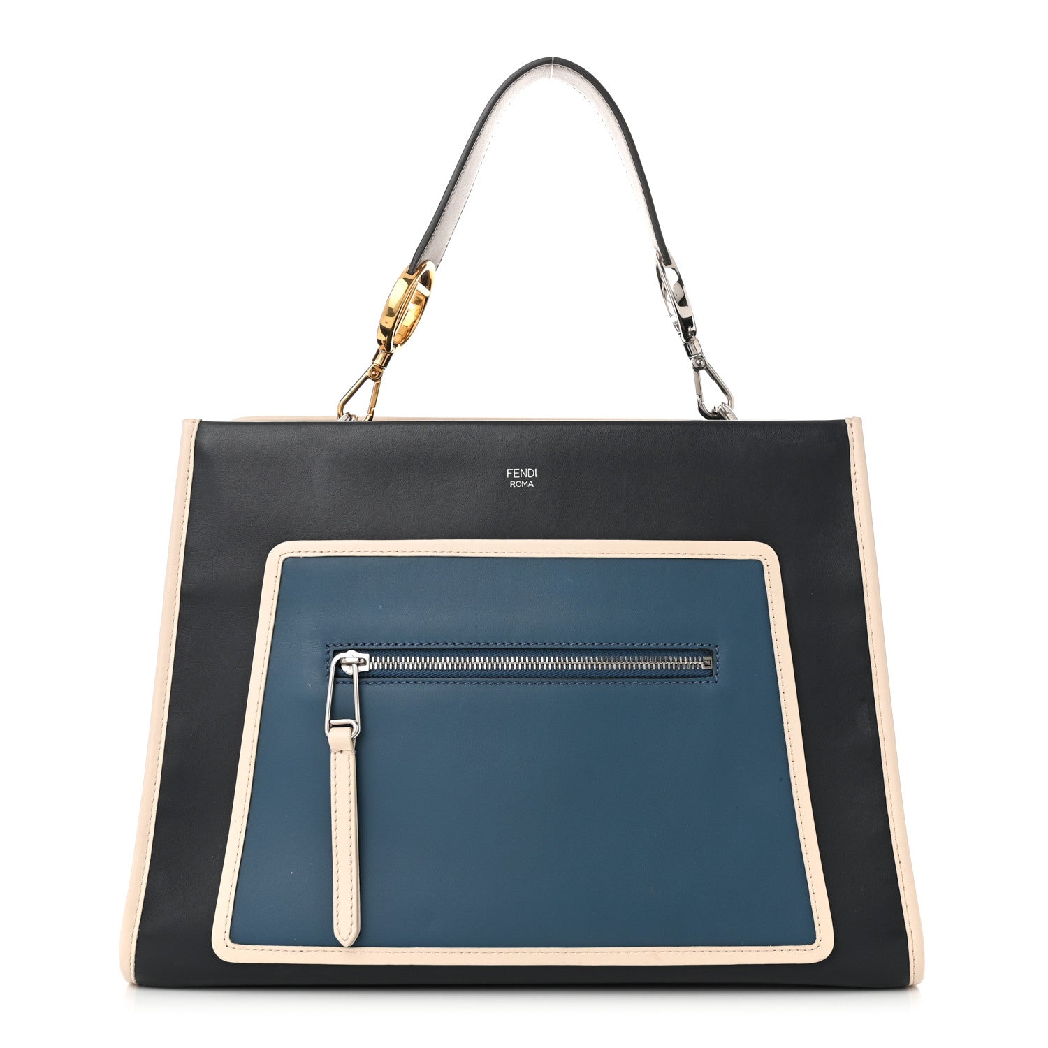 Fendi Vitello Century Opaco F is Fendi Bi-Color Regular Runaway Satchel Blue Notte Balena Multicolor 1 of 13