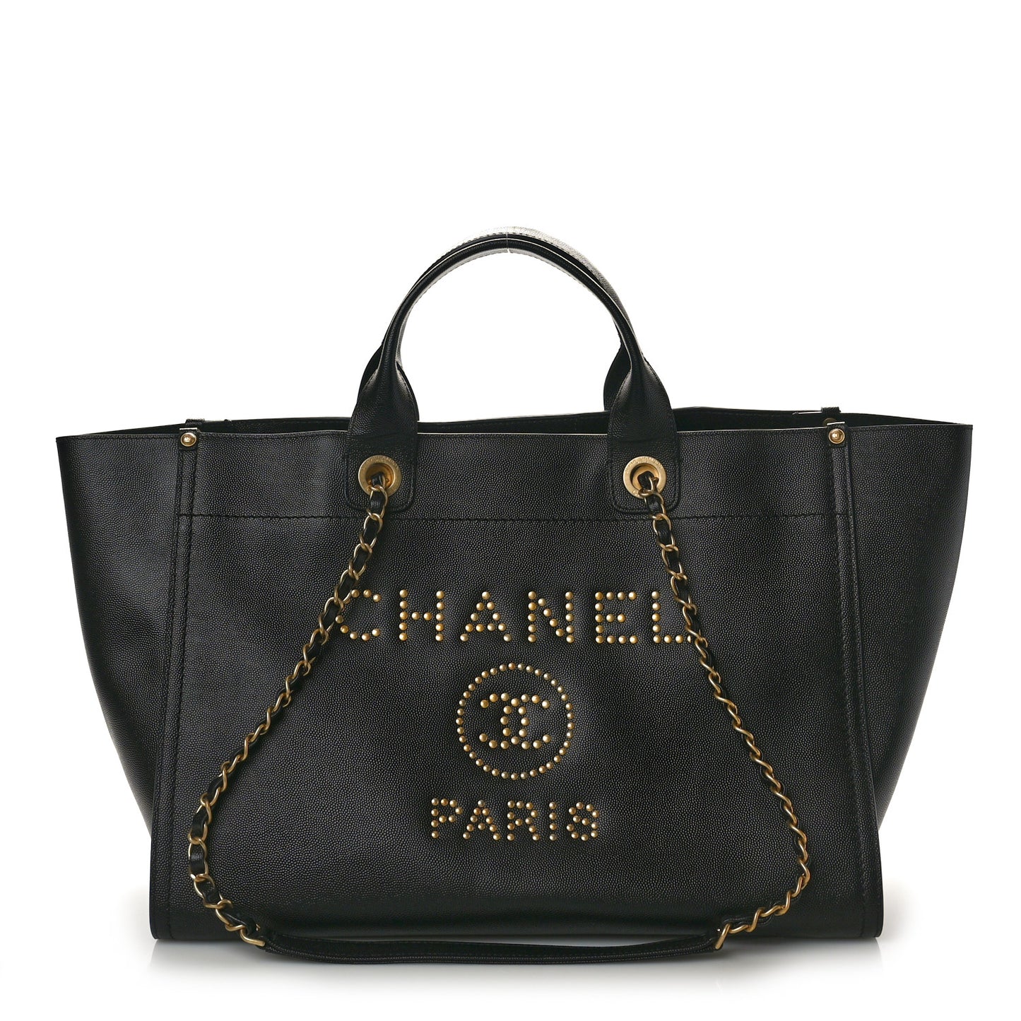Caviar Medium Studded Deauville Tote Black
