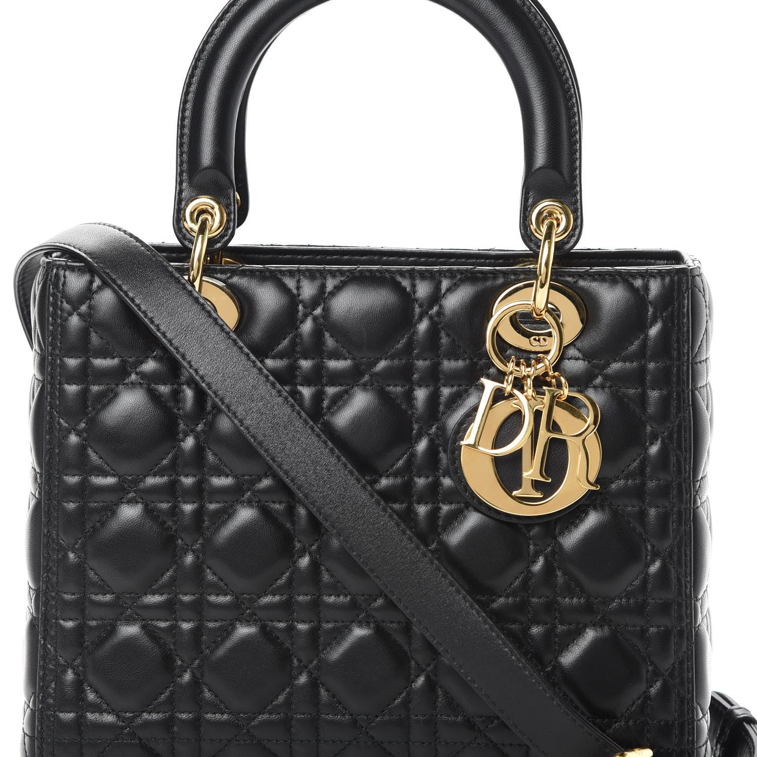Christian Dior Lambskin Cannage Medium Lady Dior Black 9 of 13