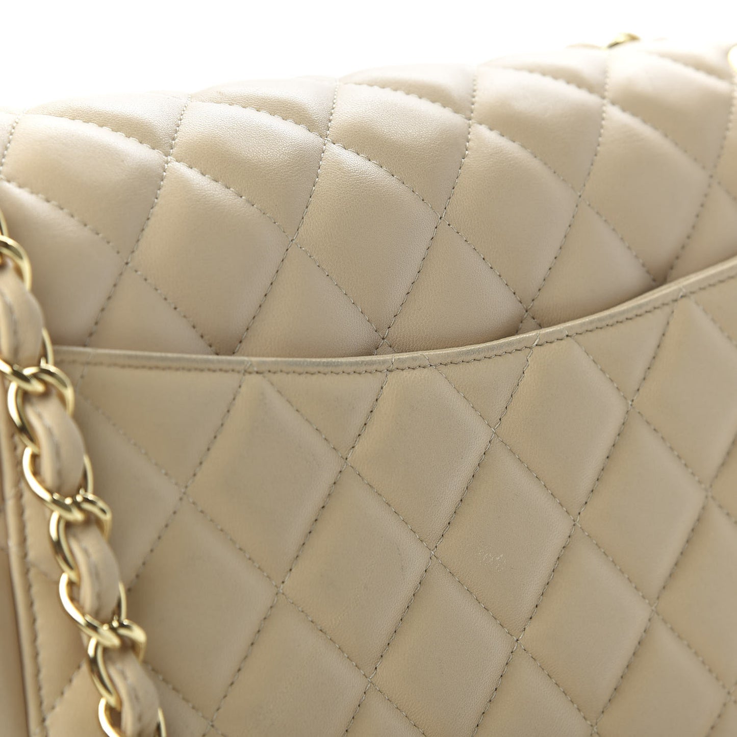 Lambskin Quilted Jumbo Double Flap Beige Clair