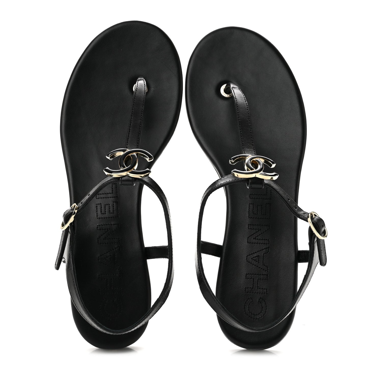 Lambskin Enamel CC Thong Sandals 41 Black