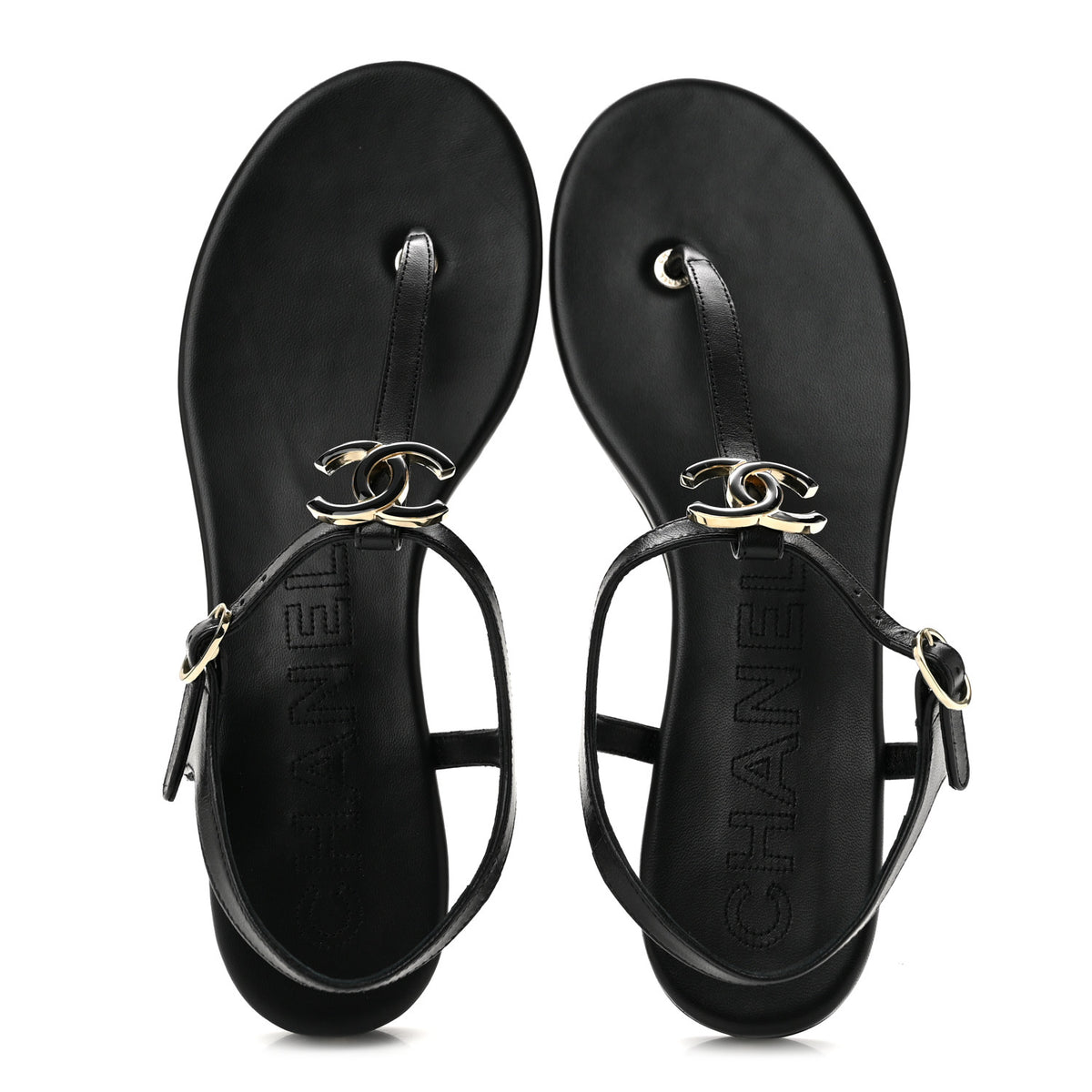 Chanel Lambskin Enamel CC Thong Sandals 41 Black 2 of 10