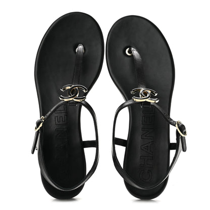 Chanel Lambskin Enamel CC Thong Sandals 41 Black 2 of 10