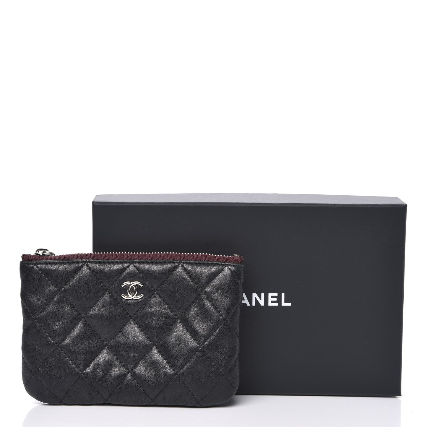 Lambskin Quilted Small Cosmetic Case Black