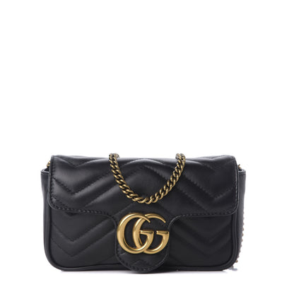 Gucci Calfskin Matelasse Super Mini GG Marmont Shoulder Bag Black 1 of 16
