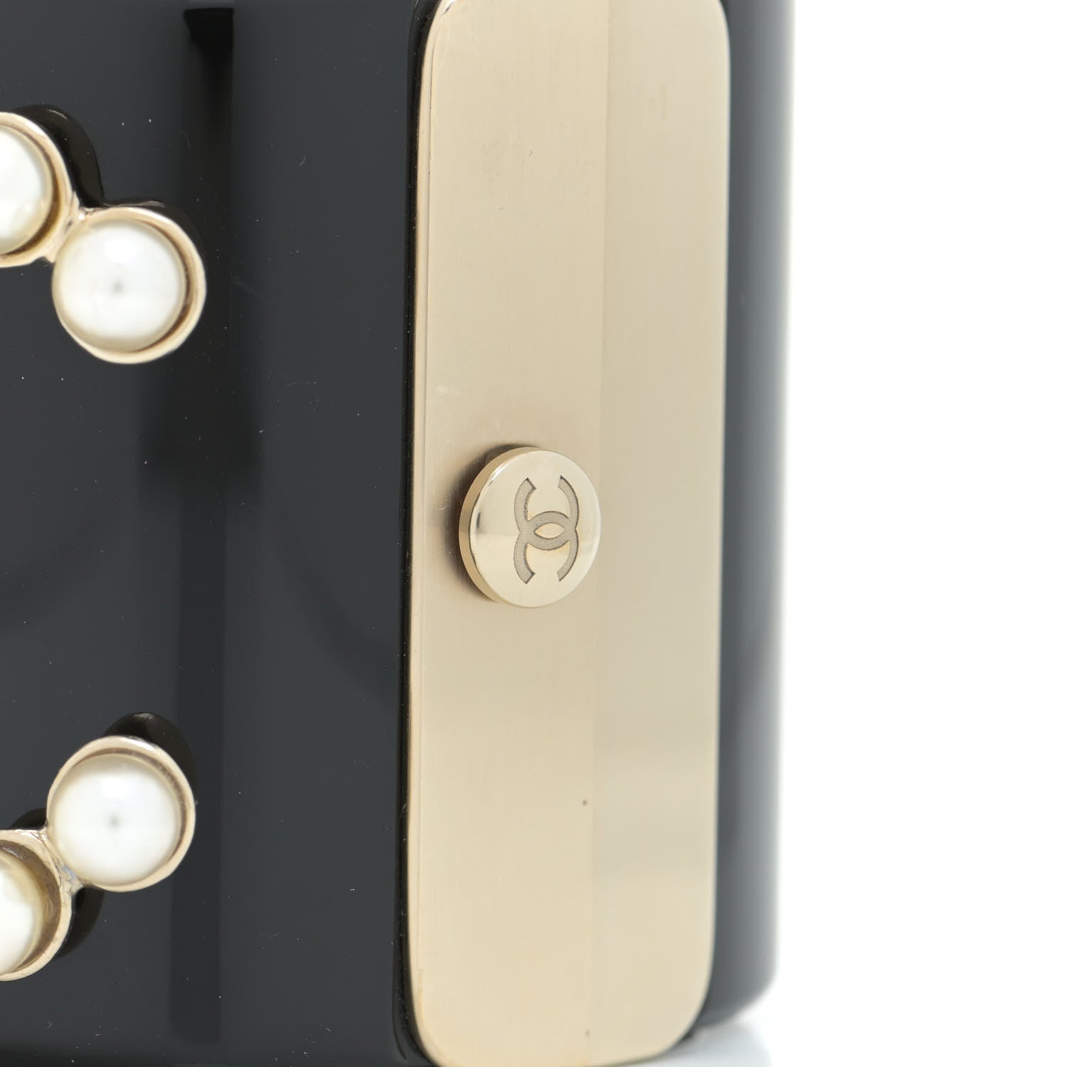 Chanel Resin Pearl Lambskin CC Cuff Bracelet Black 4 of 7