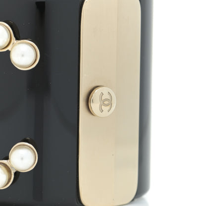 Chanel Resin Pearl Lambskin CC Cuff Bracelet Black 4 of 7