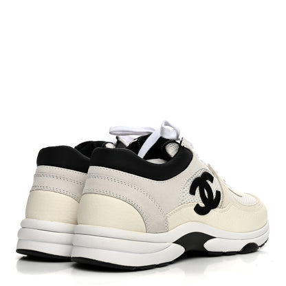 Chanel Mesh Suede Grained Calfskin Womens CC Sneakers 39 White Black 5 of 9