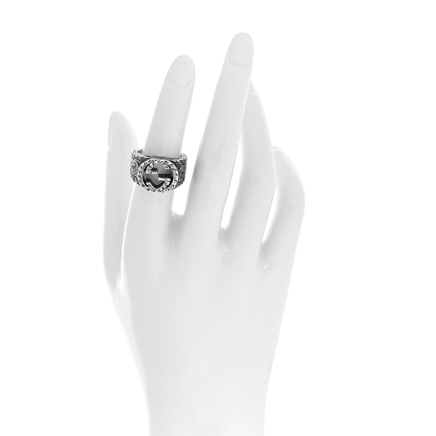 Sterling Silver Interlocking GG Signet Ring 52 6