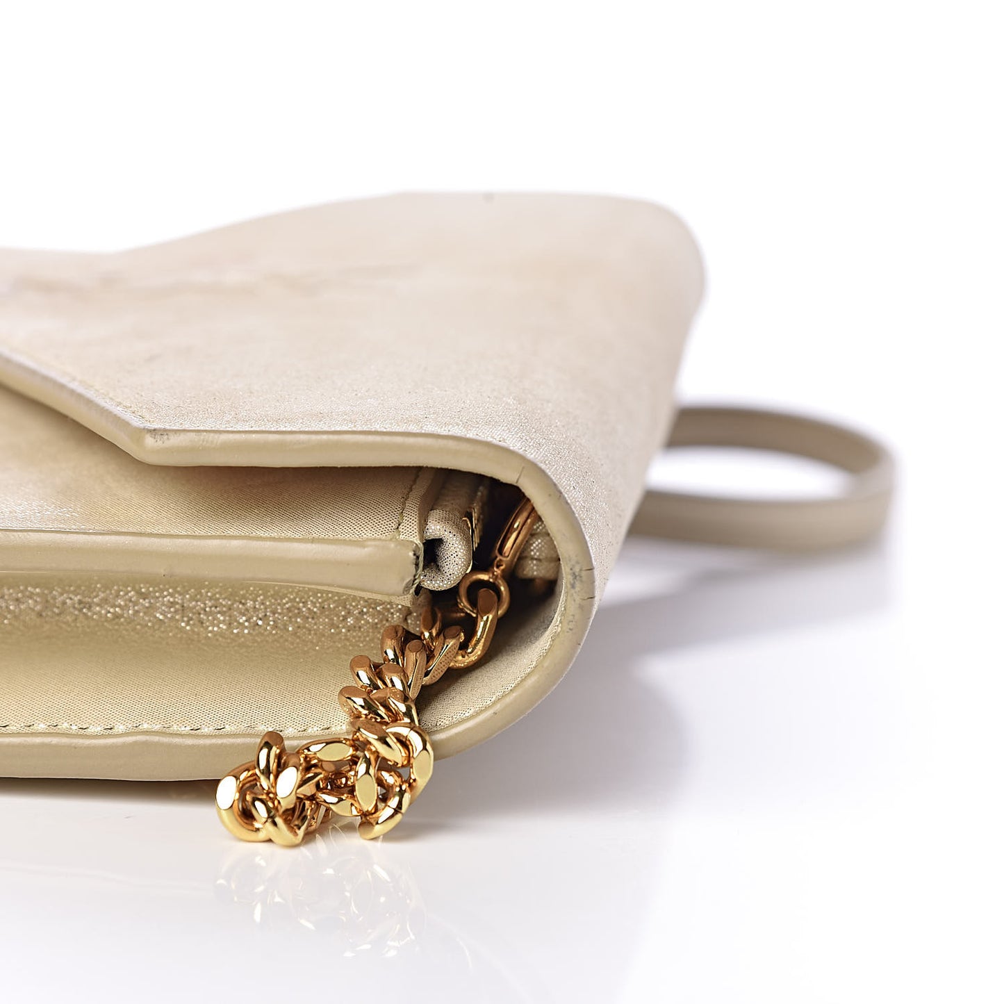 Metallic Fabric Monogram Envelope Chain Wallet Light Gold