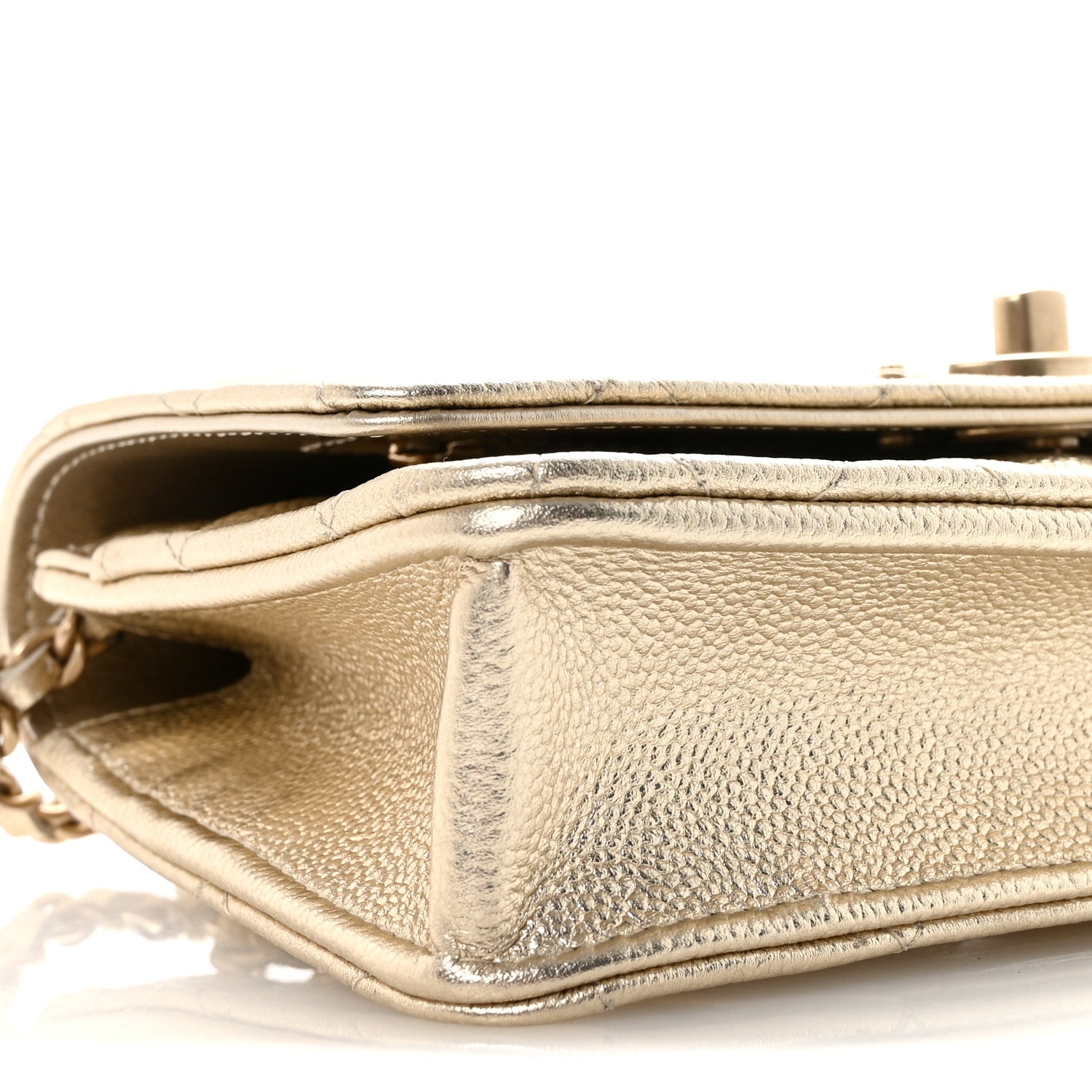 Chanel Metallic Caviar Quilted CC Crush Wallet On Chain WOC Light Gold 10 of 12