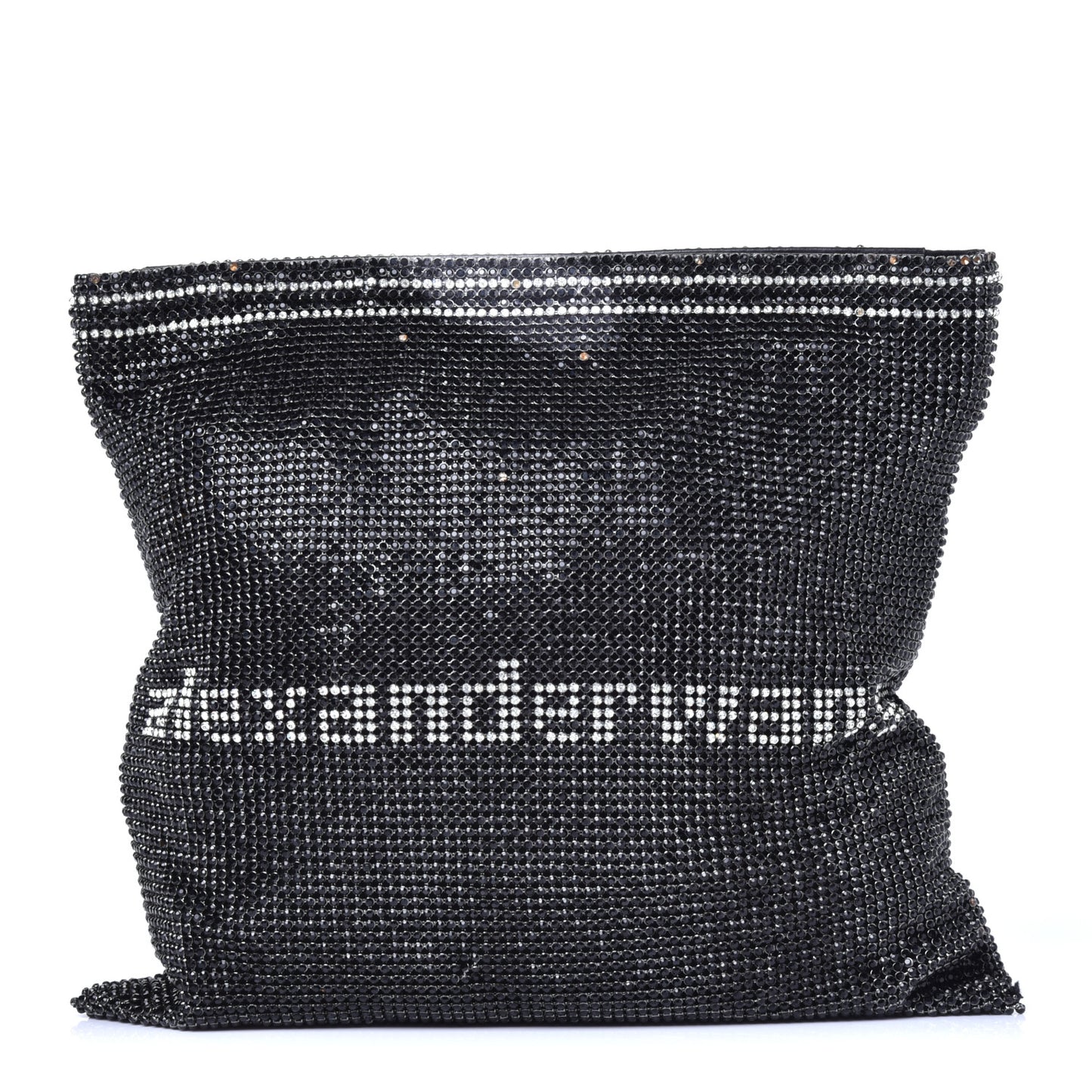 Rhinestone Chain Mesh Wanglock Logo Pouch Black White