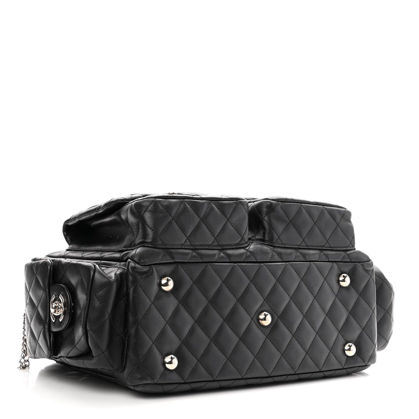 Calfskin Quilted Large Cambon Multipocket Reporter Black