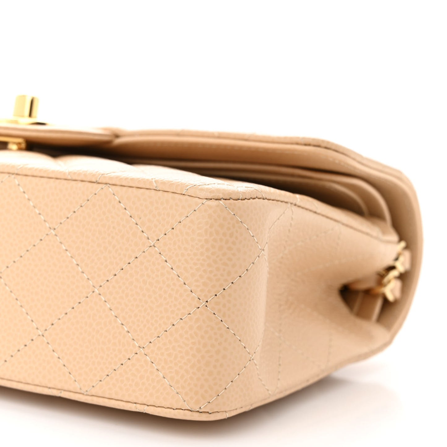 Caviar Quilted Small Double Flap Beige