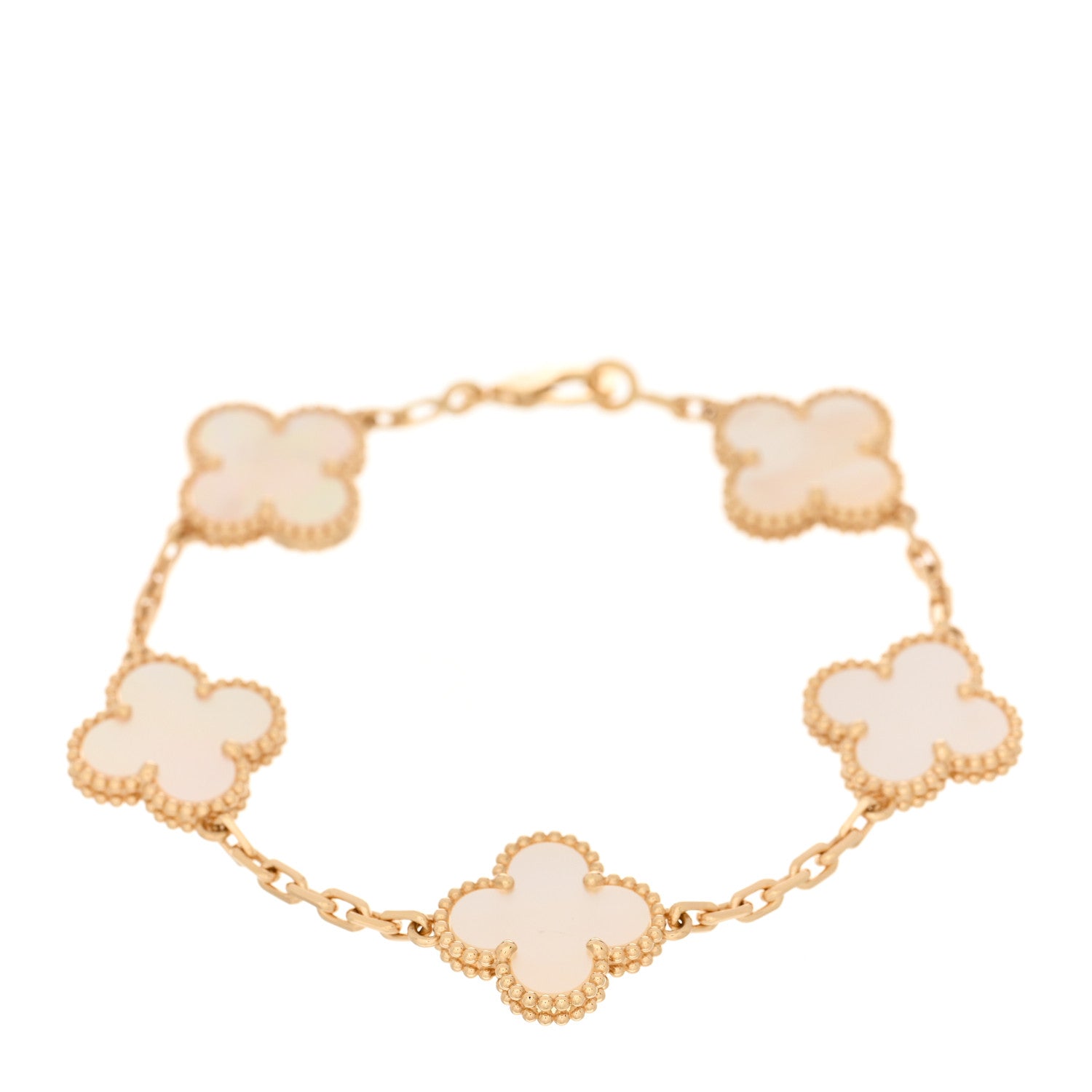 Van Cleef & Arpels 18K Yellow Gold Mother of Pearl 5 Motifs Vintage Alhambra Bracelet 1 of 3