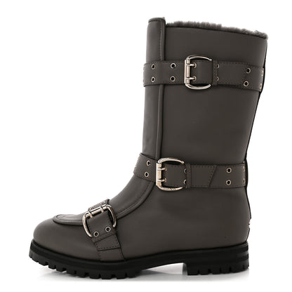 Jimmy Choo Smooth Calfskin Deryn Flat Boots 37.5 Taupe Grey 1 of 12