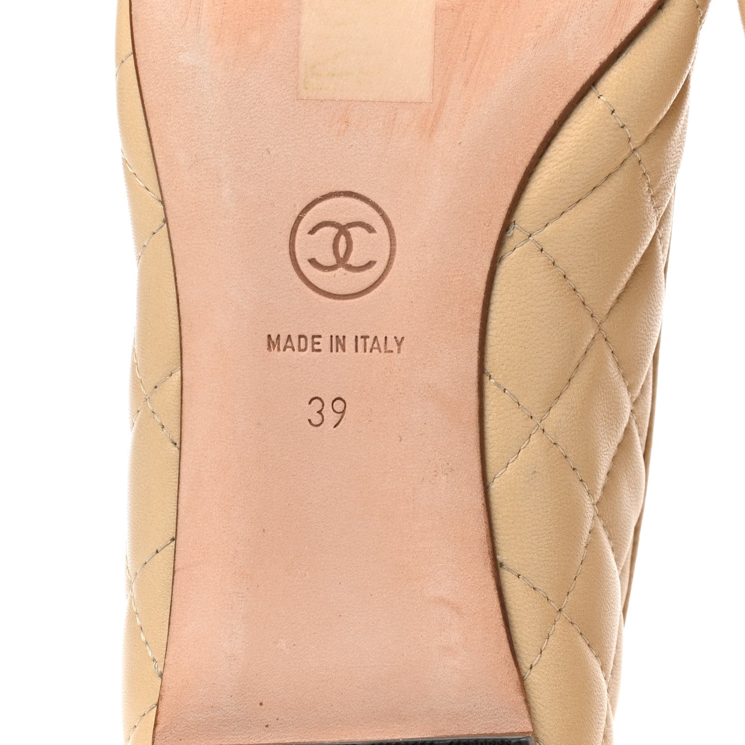 Chanel Lambskin Quilted Cap Toe Ballerina Flats 39 Beige Black 6 of 9