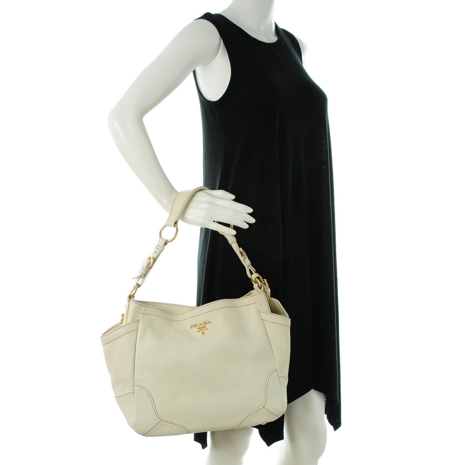 Prada Vitello Daino Side Pocket Hobo Talco 2 of 8