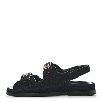 Chanel Velvet Velcro Dad Sandals 40 Navy Blue 1 of 9