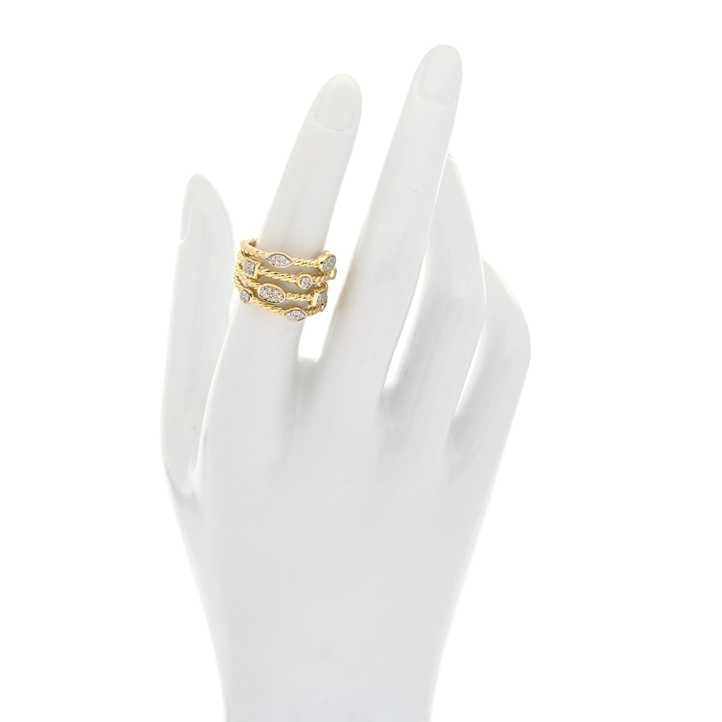 18K Yellow Gold Diamond Four-Row Confetti Ring 52 6