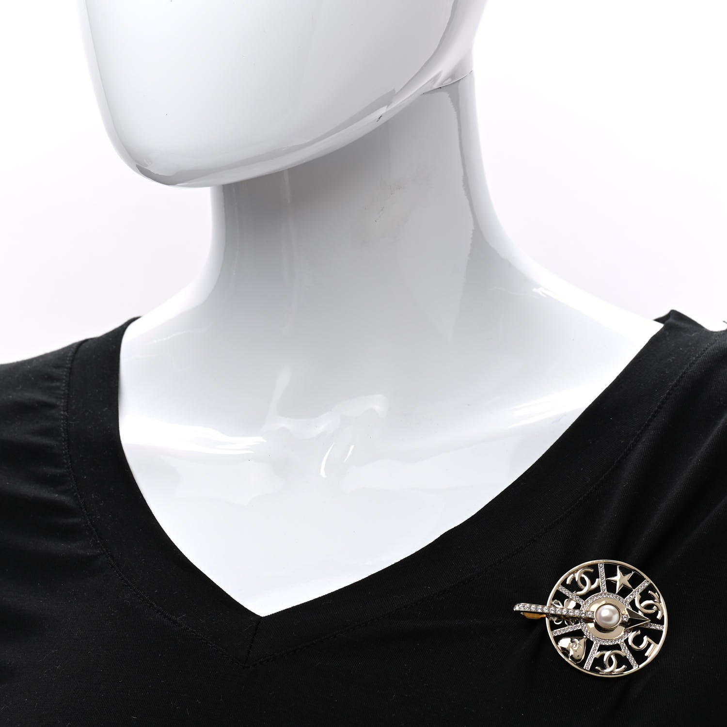 Chanel Crystal Pearl CC Charms Brooch Pearly White Gold 2 of 5