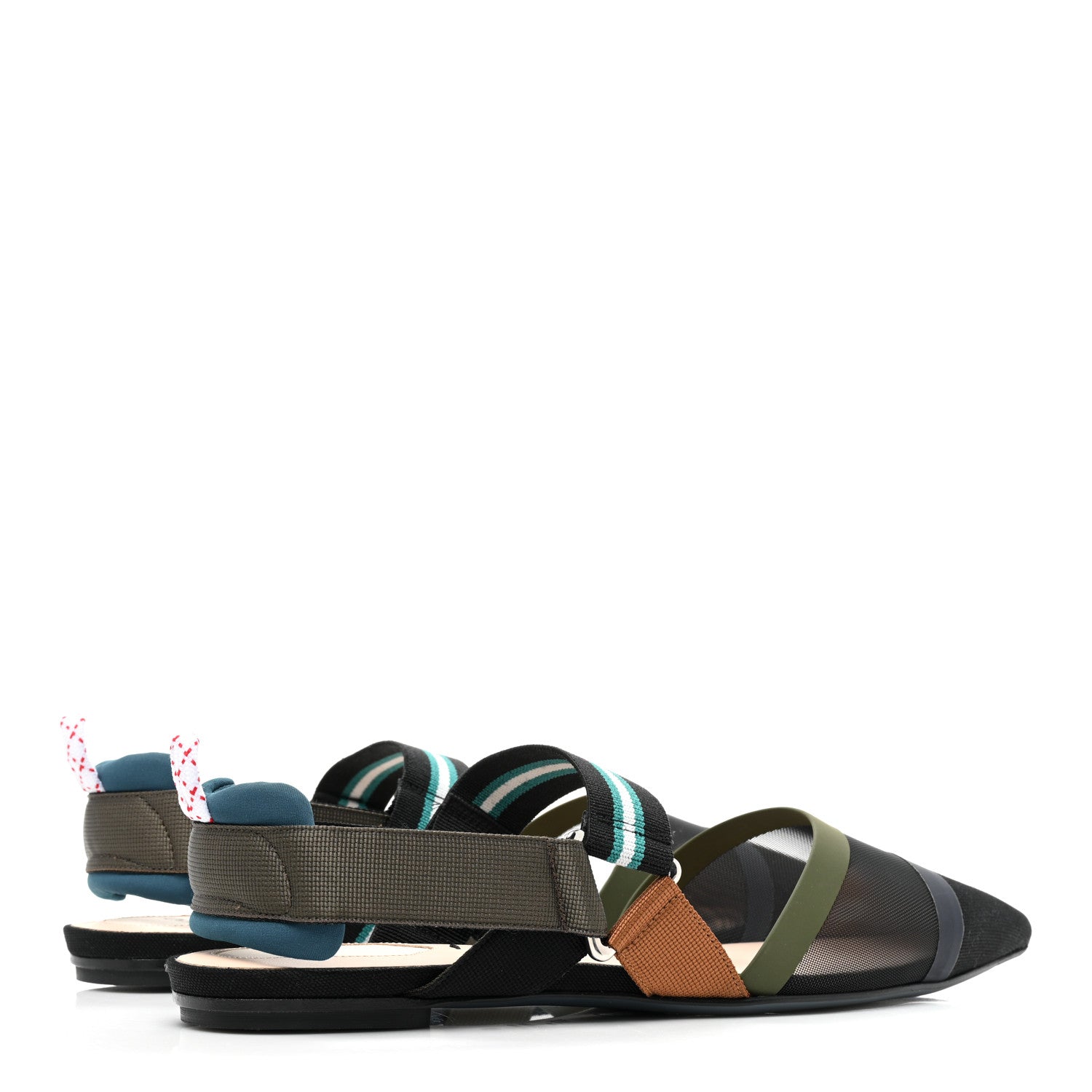 Fendi Technical Mesh Canvas Colibri Slingback Ballerina Flats 40 Black Verde Military 4 of 8