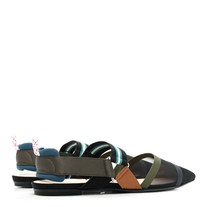 Fendi Technical Mesh Canvas Colibri Slingback Ballerina Flats 40 Black Verde Military 4 of 8