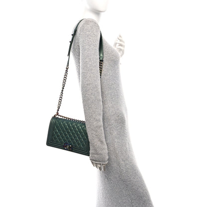Chanel Iridescent Goatskin Quilted Medium Boy Flap Green 2 of 10