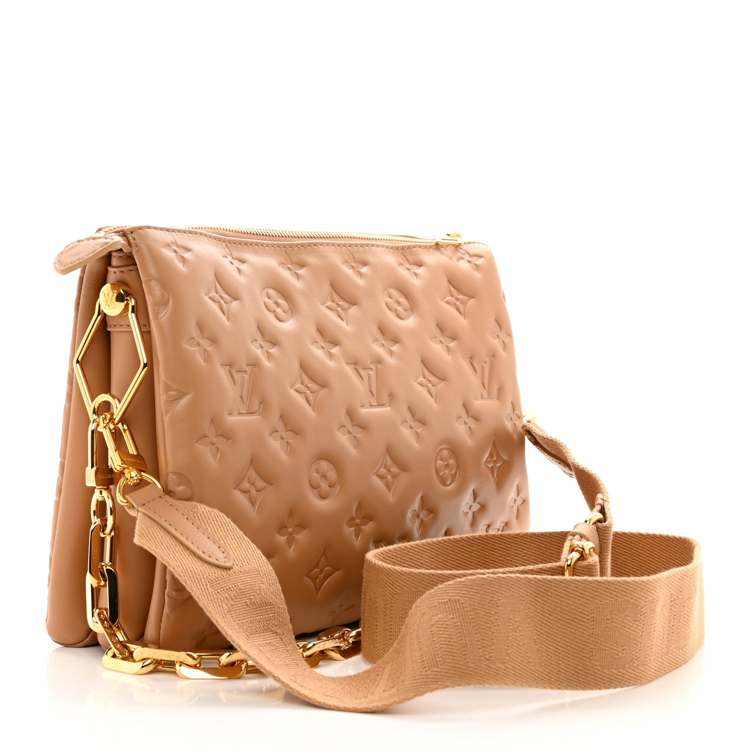 Louis Vuitton Lambskin Embossed Monogram Coussin PM Camel 3 of 10