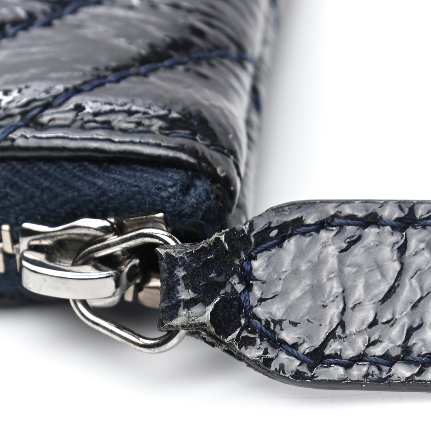 Distressed Patent Chevron Quilted Medium CC Crossing Cosmetic Case Navy