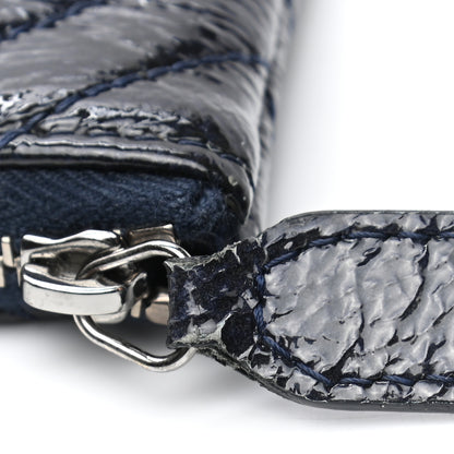 Chanel Distressed Patent Chevron Quilted Medium CC Crossing Cosmetic Case Navy 8 of 8
