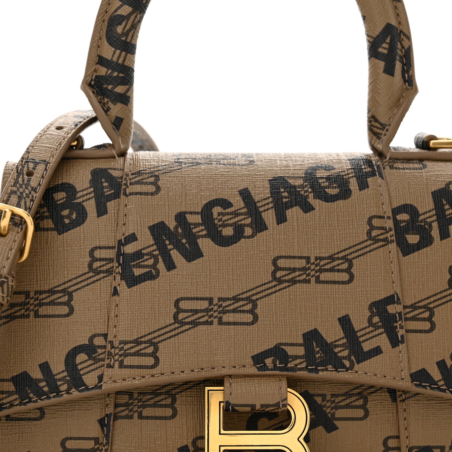 Balenciaga Coated Canvas BB Monogram Logo Print XS Hourglass Top Handle Bag Beige Brown Black 9 of 12