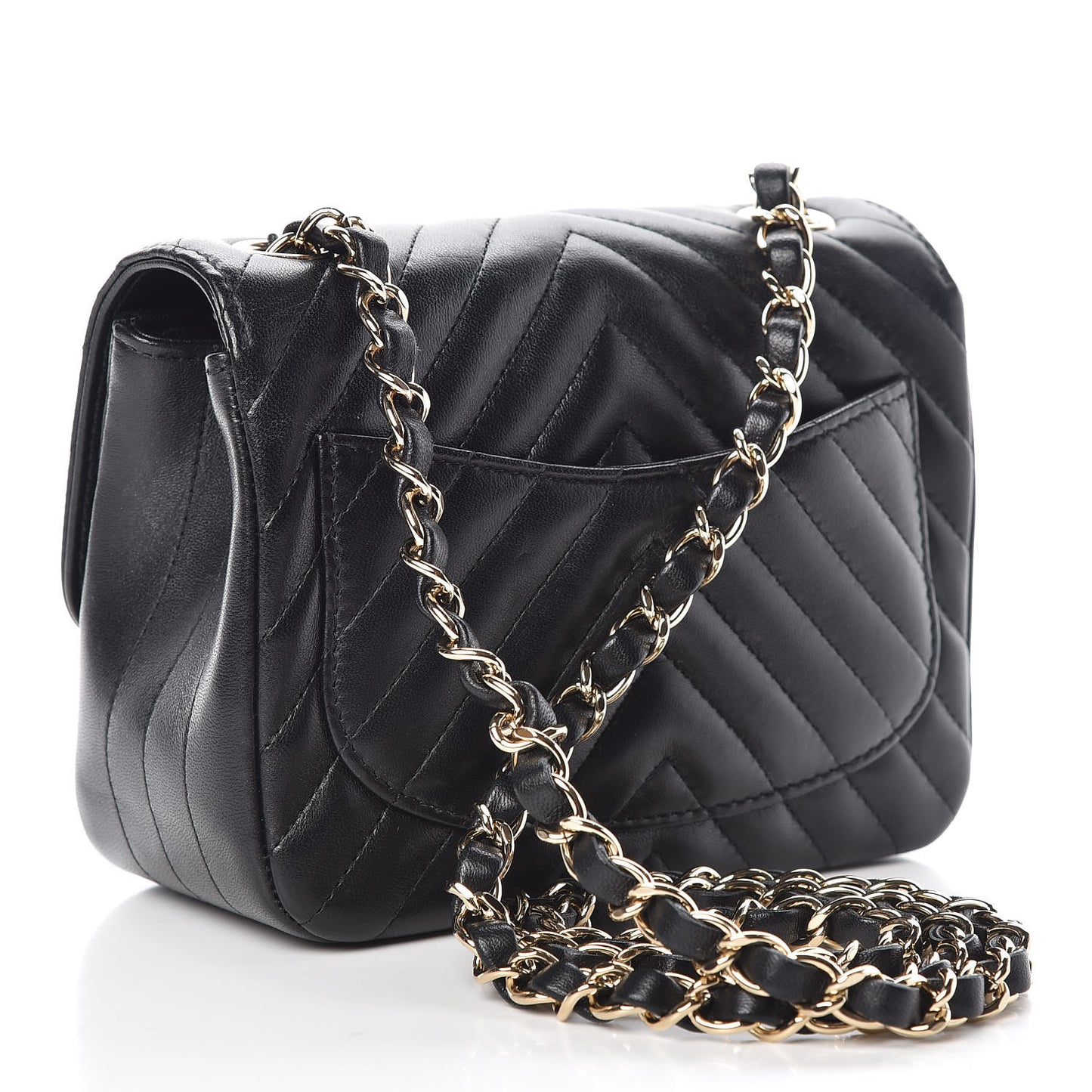 Lambskin Chevron Quilted Mini Square Flap Black