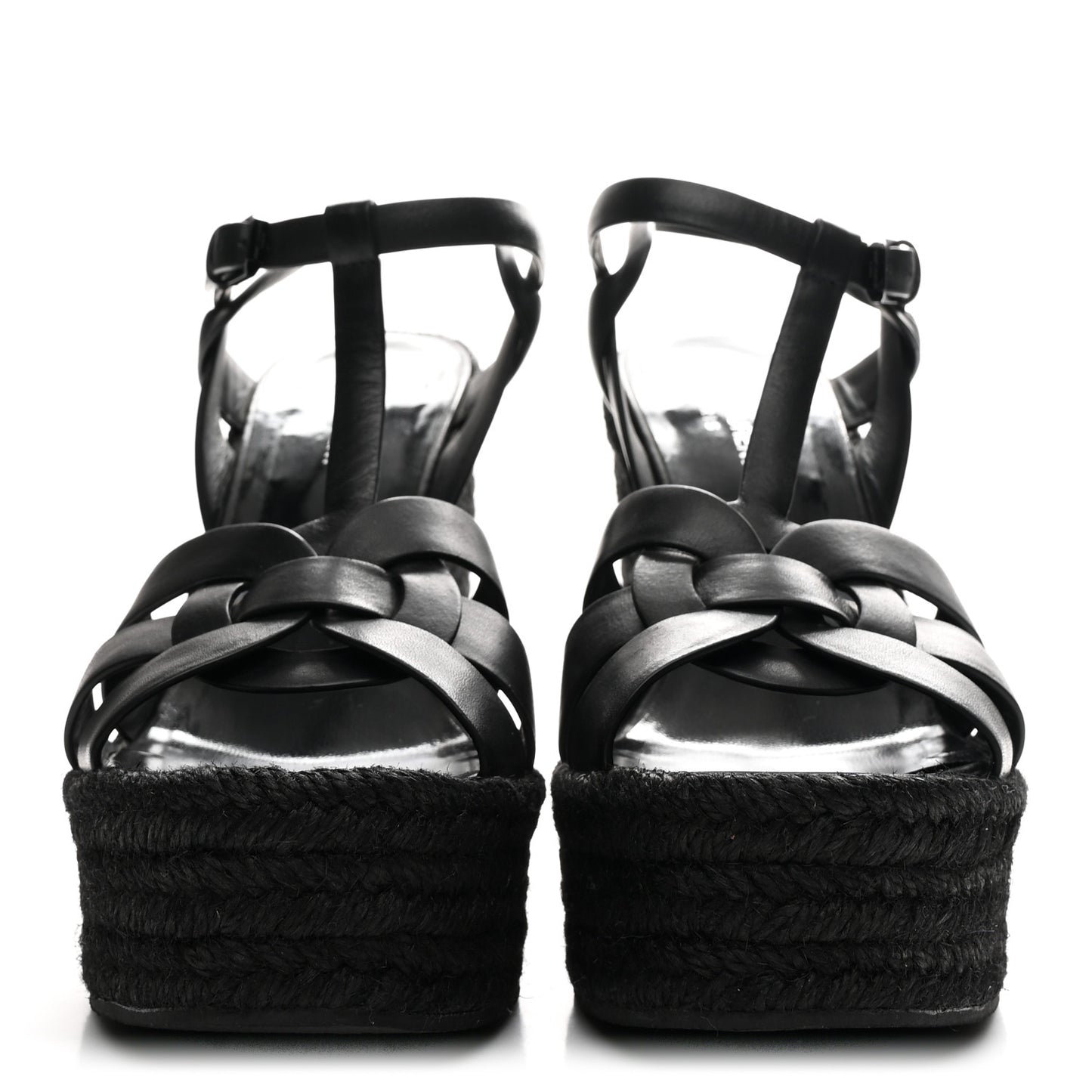 Calfskin Tribute 95 Platform Espadrille Wedge Sandals 40.5 Black