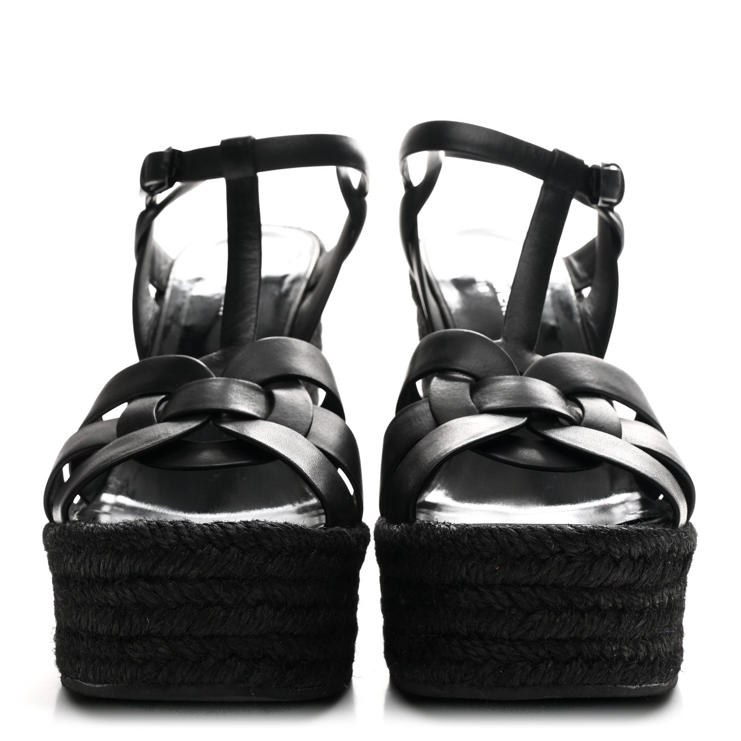 Saint Laurent Calfskin Tribute 95 Platform Espadrille Wedge Sandals 40.5 Black 3 of 8