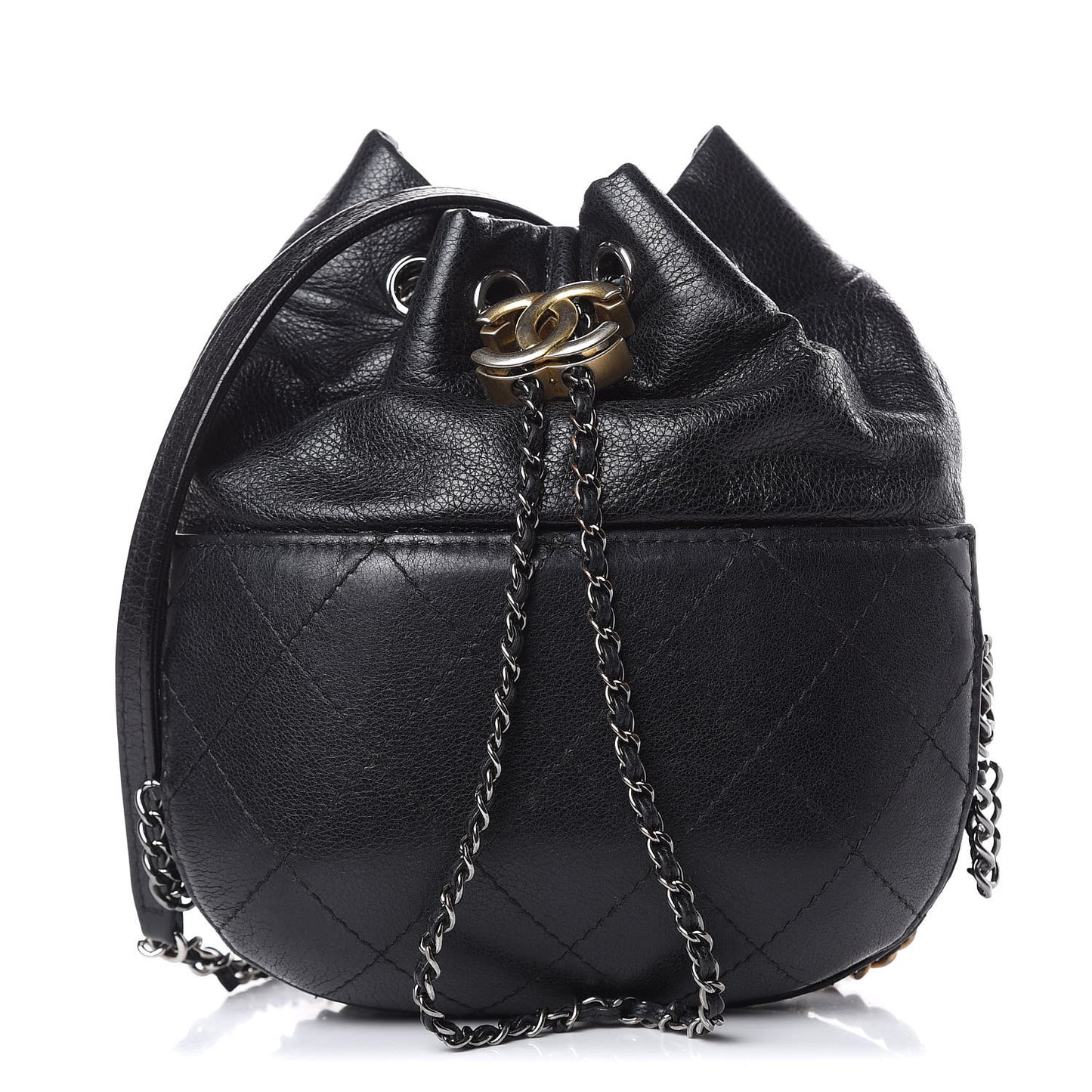 Calfskin Quilted Small Gabrielle Bucket Black