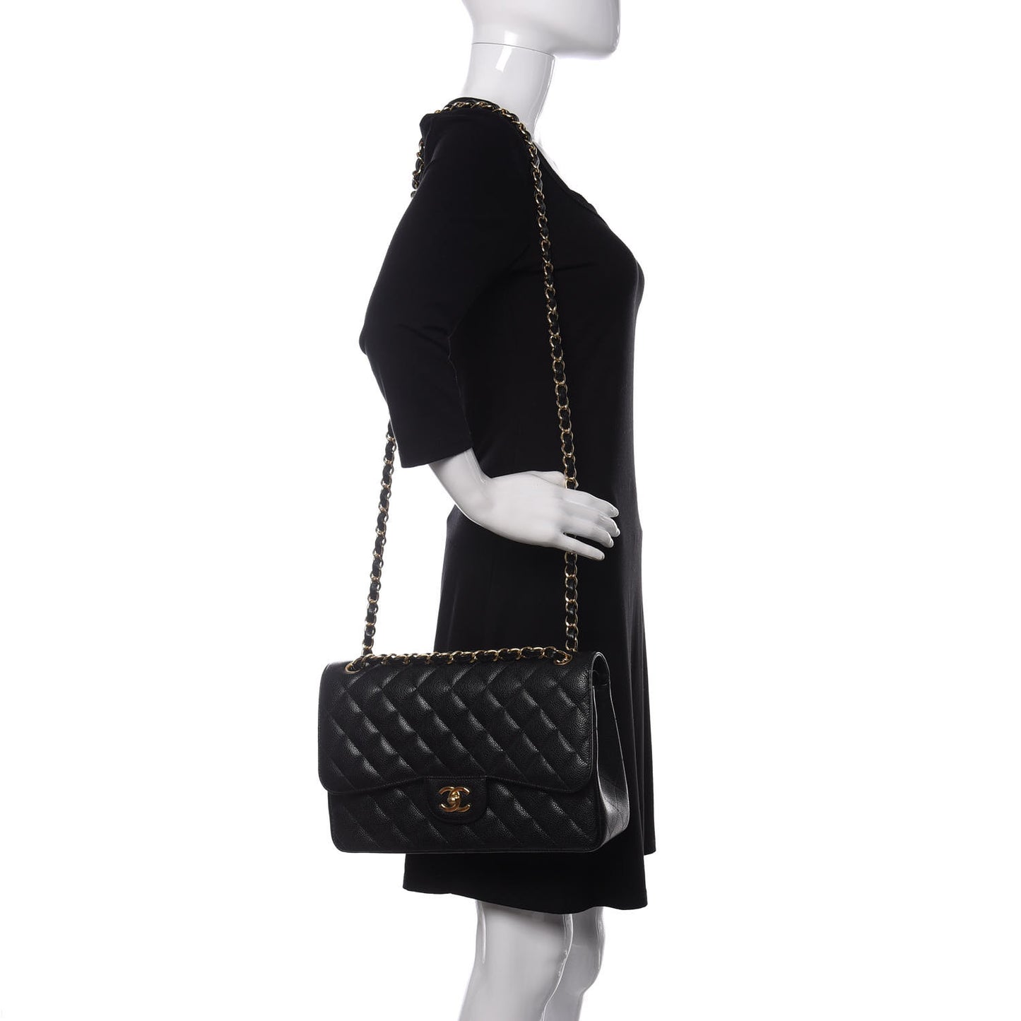 Caviar Quilted Jumbo Double Flap Black
