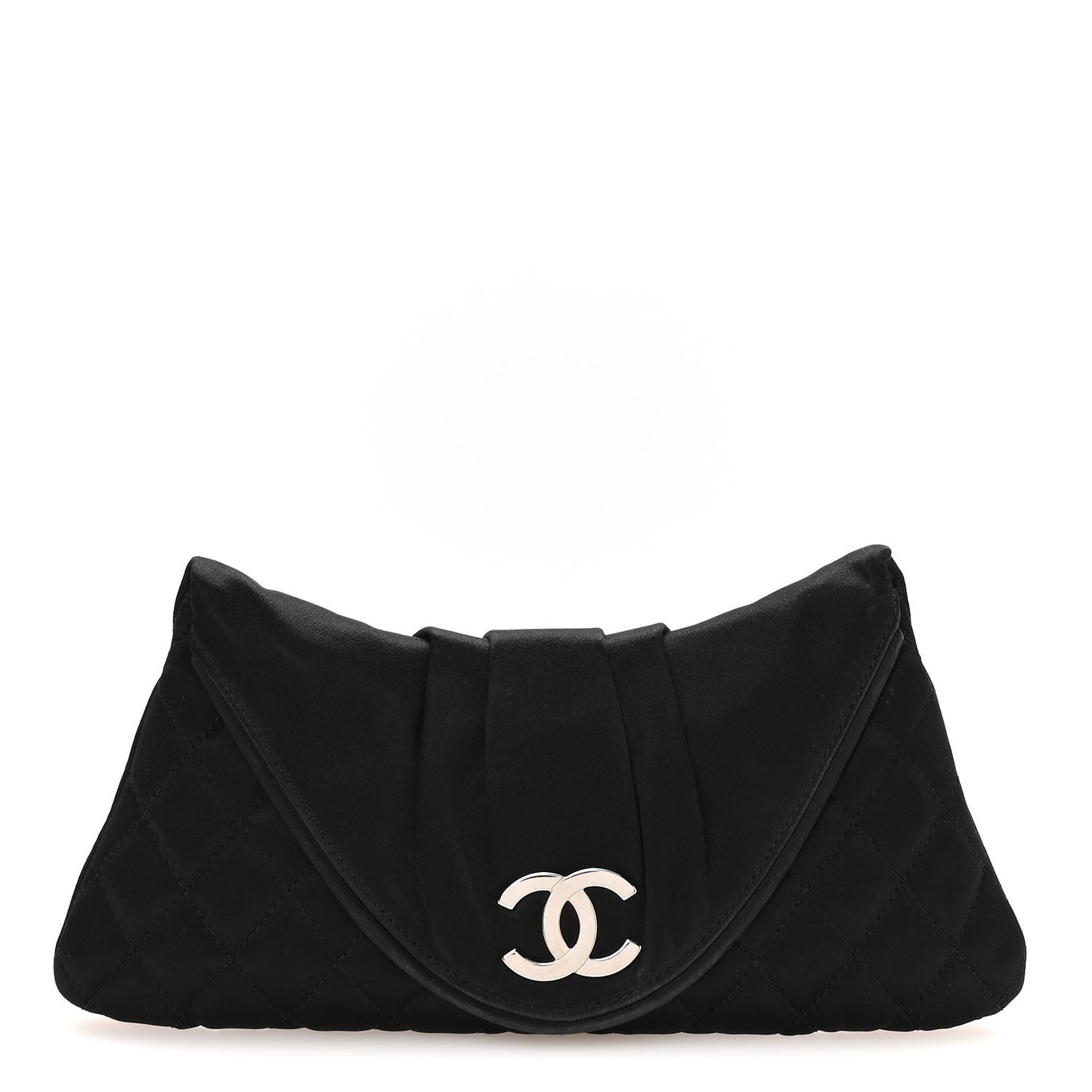 Satin Quilted Flap Clutch Black